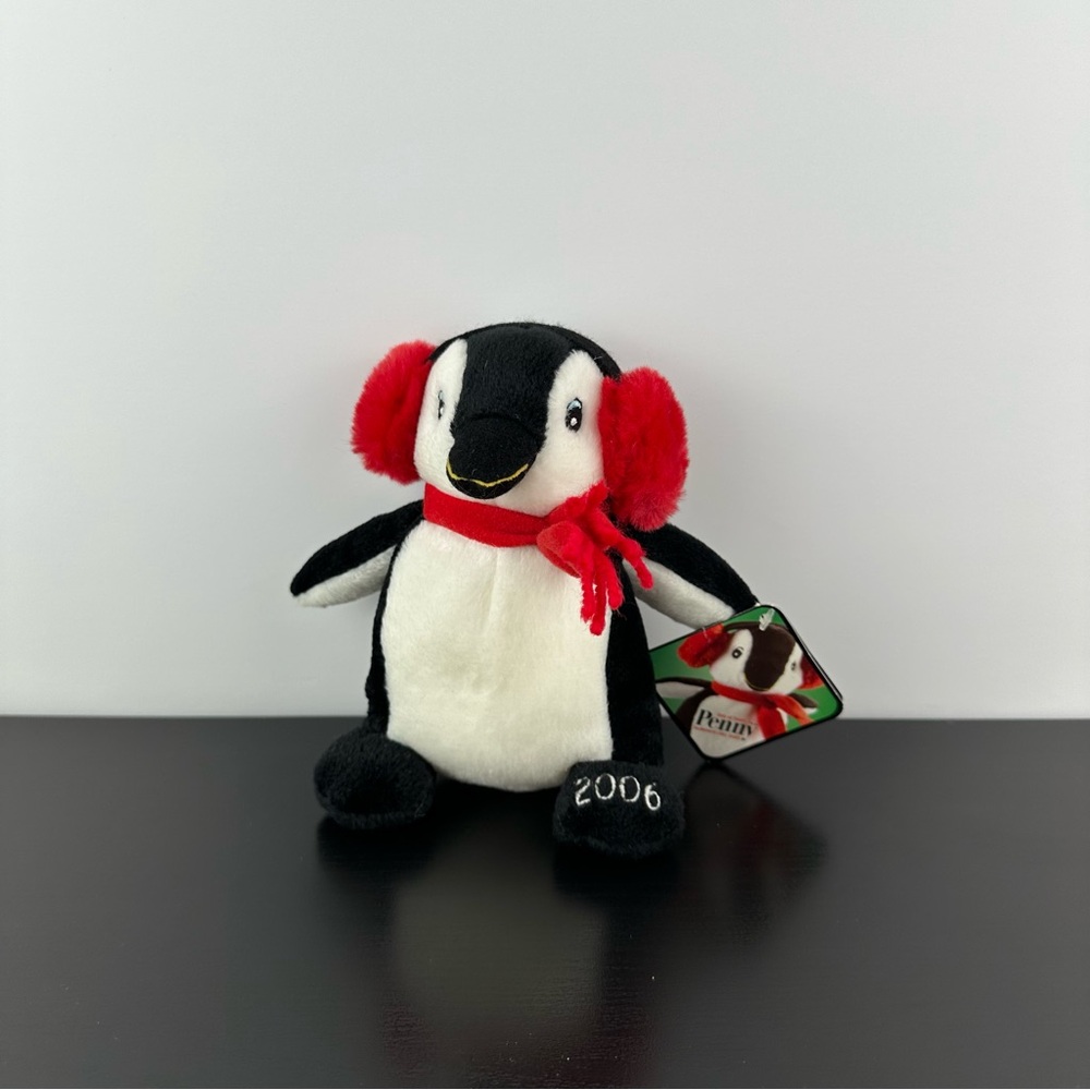 Vintage Christmas Penny Penguin 2006 Sears 6” Earmuffs Scarf Beanie Plush